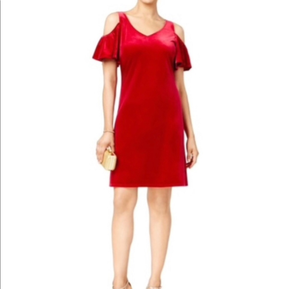 MSK Berry Velvet Cold Shoulder Dress- Brand New